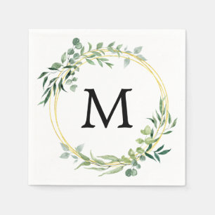 Eucalyptus groen monogram goud groen bruiloft servet
