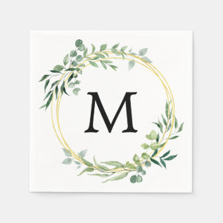Eucalyptus groen monogram goud groen bruiloft servet