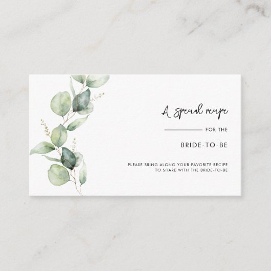 Eucalyptus groen recept script Vrijgezellenfeest Informatiekaartje (Voorkant)