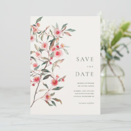 Eucalyptus groen & roze bloemen bruiloft save the date