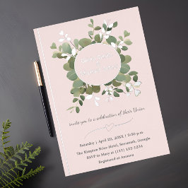 Eucalyptus Groen Roze Zilver QR code Uitnodigingen