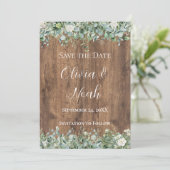 Eucalyptus groen Save the Date kaart | Rustiek (Staand voorkant)