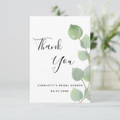 Eucalyptus groen script Bruidsmeisjesfeest Bedankkaart (Staand voorkant)