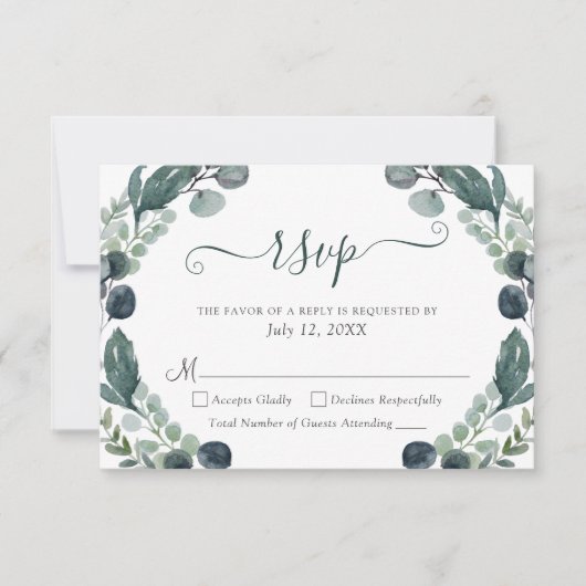 Eucalyptus groen Script bruiloft RSVP Kaartje (Voorkant)