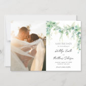 Eucalyptus groen script modern opslaan van de datu magnetische uitnodiging (Voorkant)