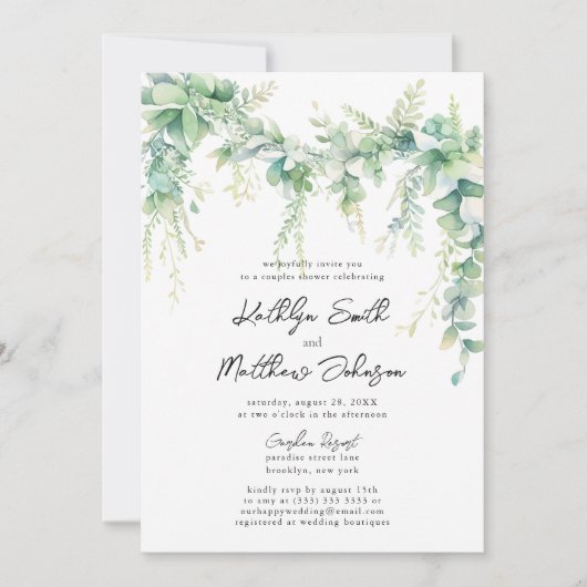 Eucalyptus groen script moderne koppels douche kaart (Voorkant)