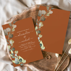 Eucalyptus groen terracotta elegante bruiloft kaart