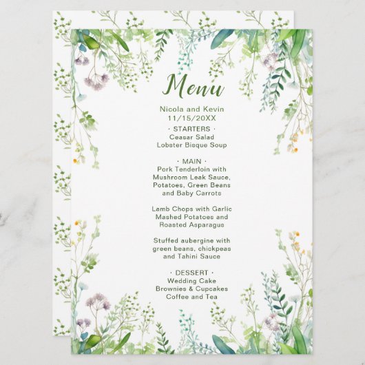 Eucalyptus groen verlaat bruiloft menu (Voorkant / Achterkant)