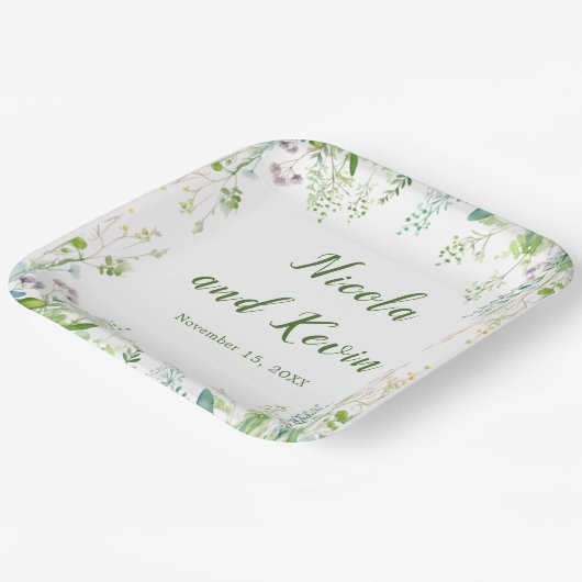 Eucalyptus groen verlaat bruiloft papieren bordje (Gebogen)