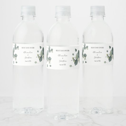 Eucalyptus groen Vrijgezellenfeest koppels bruilof Waterfles Etiket (Flessen)