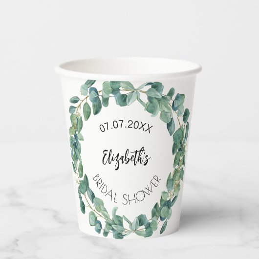 Eucalyptus groen Vrijgezellenfeest Papieren Bekers (Voorkant)