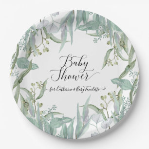 Eucalyptus groen Waterverf gebladerte Baby shower Papieren Bordje
