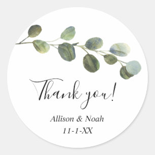 Eucalyptus groen waterverf modern eenvoudig ronde sticker