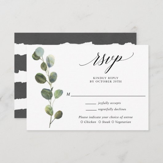 Eucalyptus groen zwart wit bruiloft RSVP Informatiekaartje (Voorkant / Achterkant)