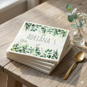 Eucalyptus groene baby shower bedankkaart servet