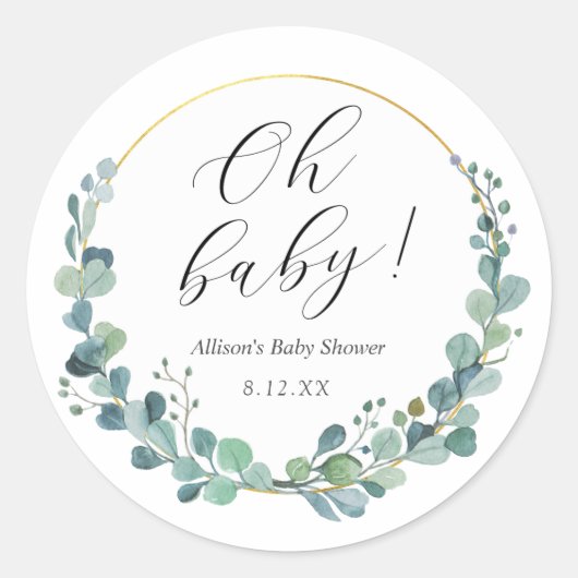 Eucalyptus Groene Baby Shower Ronde Sticker (Voorkant)