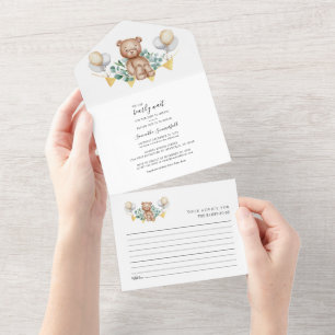 Eucalyptus Groene Beer Baby Shower All In One Uitnodiging