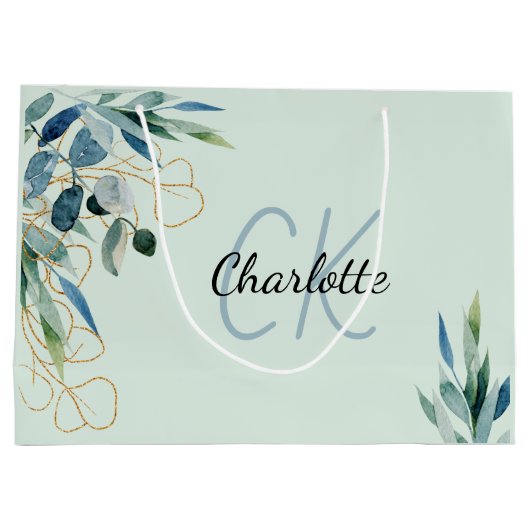 Eucalyptus groene bladmonogram initiaal groot cadeauzakje (Achterkant)