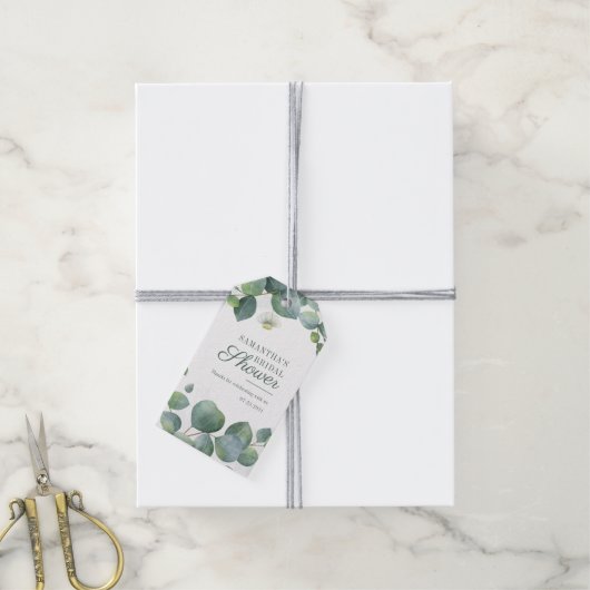 Eucalyptus Groene Bruidsdouche Waterverf Cadeaulabel (Met Touw)