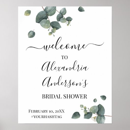 Eucalyptus groene bruidsshower welkomstbord poster (Voorkant)