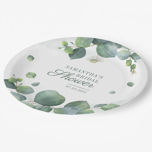 Eucalyptus Groene Bruiloftsshower Waterverf Papieren Bordje (Gekanteld)