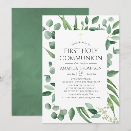 Eucalyptus Groene Eerste Heilige Communie Kaart (Voorkant / Achterkant)
