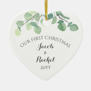 Eucalyptus Groene Eerste Kerst Getrouwd Keramisch Ornament