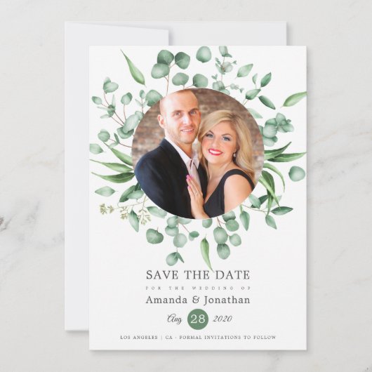 Eucalyptus Groene Foto Bruiloft Save The Date (Voorkant)