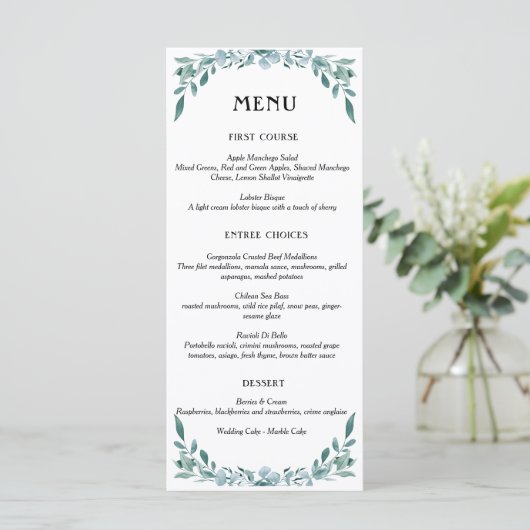 Eucalyptus Groene Frame Groen Blauw Wit Zwart Menu (Staand voorkant)