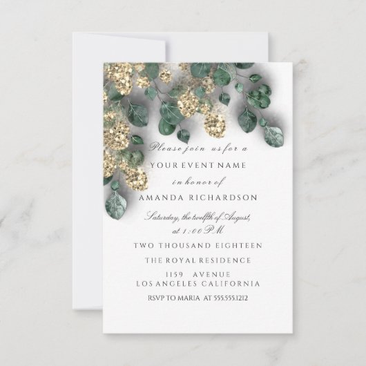 Eucalyptus Groene Glitter Gouden Folie Wit Kaart (Voorkant)