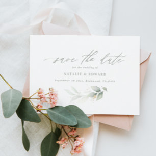 Eucalyptus groene goudbruiloft met uitzondering va save the date