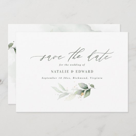 Eucalyptus groene goudbruiloft met uitzondering va save the date (Voorkant / Achterkant)