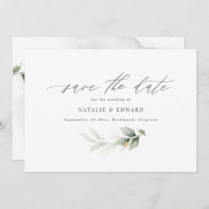 Eucalyptus groene goudbruiloft met uitzondering va save the date