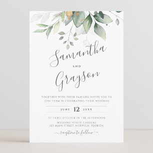 Eucalyptus Groene Gouden Bladeren Elegante Trouwda Kaart
