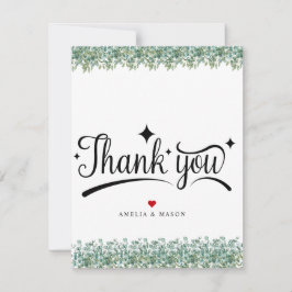 eucalyptus groene huwelijkskaart met platte bedank bedankkaart