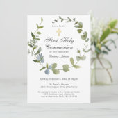 Eucalyptus groene krans kruis Heilige Communie Kaart (Staand voorkant)