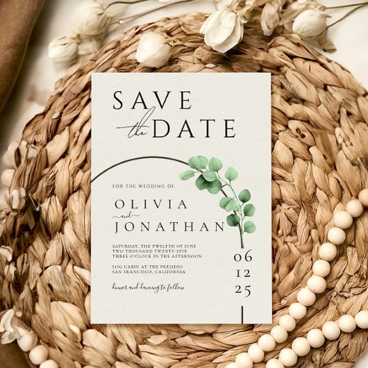 Eucalyptus Groene Lijst Minimalistische Trouwdag Save The Date