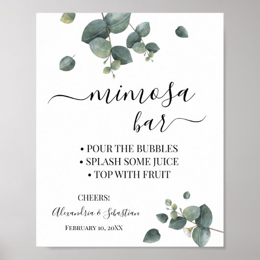 Eucalyptus Groene Mimosa Bar Bruiloftfeest Bord Poster (Voorkant)