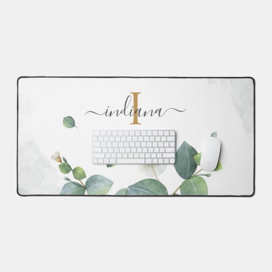 Eucalyptus Groene Monogram Script Bruidsdouche Bureaumat (Keyboard & Muis)