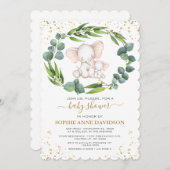 Eucalyptus Groene Olifant Meisje Baby Shower Kaart (Voorkant / Achterkant)