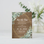 Eucalyptus Groene Rustieke Hout Geometrische Trouw Aankondigingskaart (Staand voorkant)