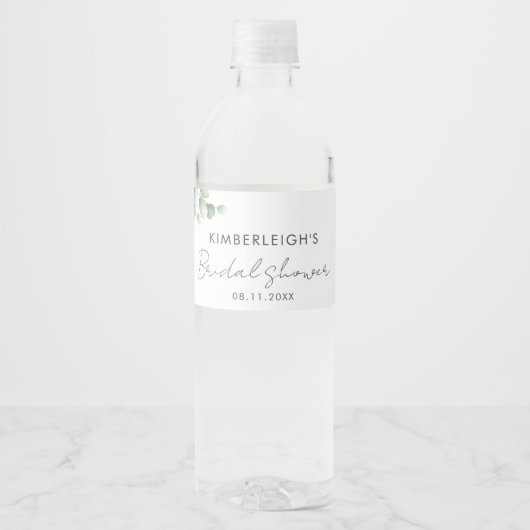 Eucalyptus groene script bruiloft feest waterfles etiket (Voorkant)