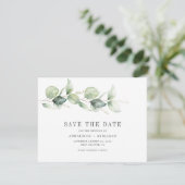 Eucalyptus Groene Script Foto Save the Date (Staand voorkant)