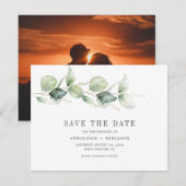 Eucalyptus Groene Script Foto Save the Date (Voorkant / Achterkant)
