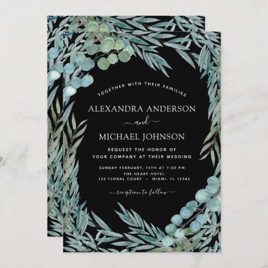 Eucalyptus Groenery Waterverf Botanische Trouwdag Kaart (Voorkant / Achterkant)