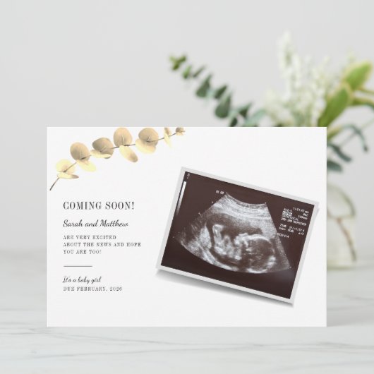 Eucalyptus Grossesse Faire-part bébé révélation (Debout devant)