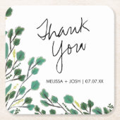 Eucalyptus Hand Drawn Leaf Dank je Vierkante Kartonnen Onderzetter (Voorkant)