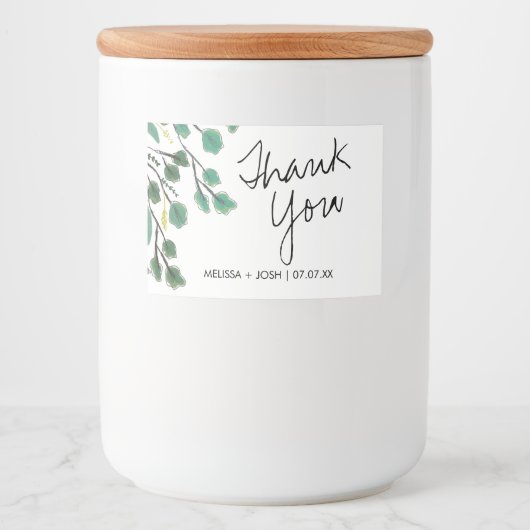 Eucalyptus Hand Drawn Leaf Dank je Voedselcontainer Etiket (Voorkant)
