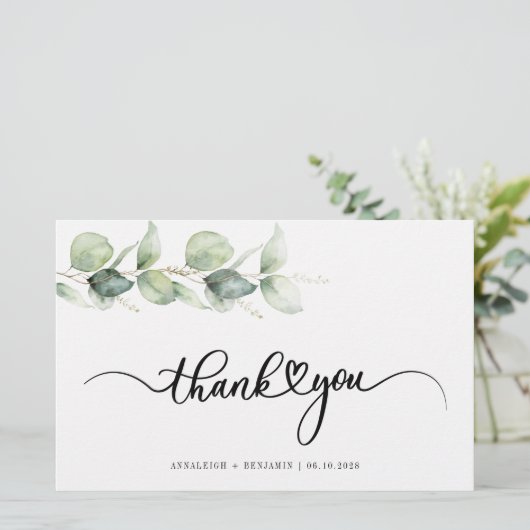 Eucalyptus Hand-Lettered Weddenschap Bedankt Briefpapier (Staand voorkant)