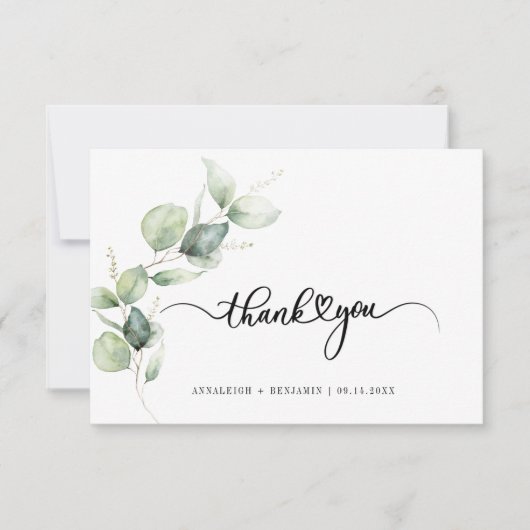 Eucalyptus Hand-Lettered Weddenschap Bedankt Notitiekaartje (Voorkant)